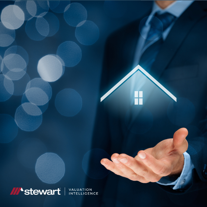 man in a suit and tie with a house outline hovering and glowing in this hand