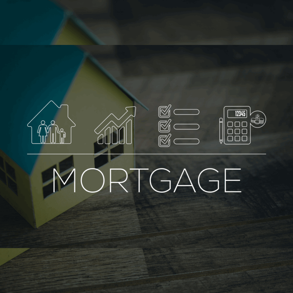 mortgage with a home, chart. checklist, and calculator icon